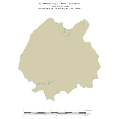 Brezilya 'ya ait Güney Atlantik Okyanusu' ndaki Ilha Charapucu, uzaklık ölçeğine sahip bir topoğrafik, OSM İnsani-stil haritasında izole edilmiştir.