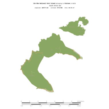 Vietnam 'a ait olan Güney Çin Denizi' ndeki Con ao Ulusal Parkı Adası, uzaklık ölçeğinde, OSM İnsani Yardım Stili haritasında izole edilmiştir.