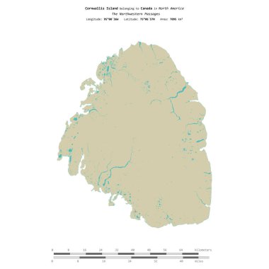 Cornwallis Island in the The Northwestern Passages, belonging to Canada, isolated on a topographic, OSM Humanitarian style map, with distance scale clipart