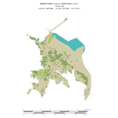 Daebudo Island in the Yellow Sea, belonging to South Korea, isolated on a topographic, OSM Humanitarian style map, with distance scale clipart