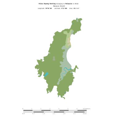 Pulau Dayang Bunting in the Malacca Strait, belonging to Malaysia, isolated on a topographic, OSM Humanitarian style map, with distance scale clipart