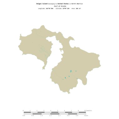 Dolgoi Island in the Gulf of Alaska, belonging to United States, isolated on a topographic, OSM Humanitarian style map, with distance scale clipart