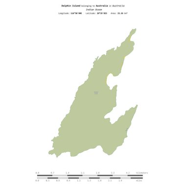 Avustralya 'ya ait Hint Okyanusu' ndaki yunus adası, uzaklık ölçeğine sahip bir topoğrafik OSM İnsani Stil haritası üzerinde izole edilmiştir.