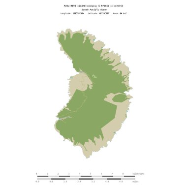 Fatu Hiva Island in the South Pacific Ocean, belonging to France, isolated on a topographic, OSM Humanitarian style map, with distance scale clipart