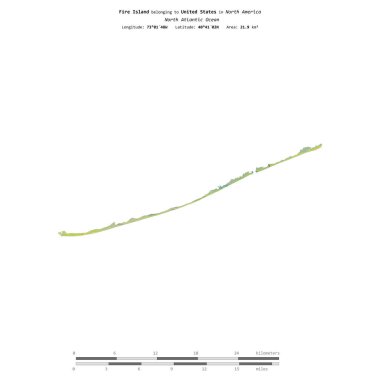 Amerika Birleşik Devletleri 'ne ait Kuzey Atlantik Okyanusu' ndaki Fire Island, uzaklık ölçeğine sahip bir topoğrafik OSM İnsani Yardım Stili haritasında izole edilmiştir.