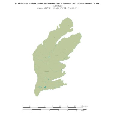 Ile Foch in the Indian Ocean, belonging to French Southern and Antarctic Lands, isolated on a topographic, OSM Humanitarian style map, with distance scale clipart