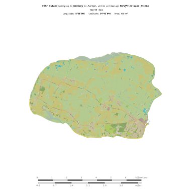 Fohr Island in the North Sea, belonging to Germany, isolated on a topographic, OSM Humanitarian style map, with distance scale clipart