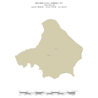 Endonezya 'ya ait Güney Çin Denizi' nde bulunan Pulau Gelam, bir topoğrafya üzerinde izole edilmiş, OSM İnsani yardım tarzı haritası, mesafe ölçeğinde.