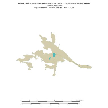 Golding Island in the South Atlantic Ocean, belonging to Falkland Islands, isolated on a topographic, OSM Humanitarian style map, with distance scale clipart