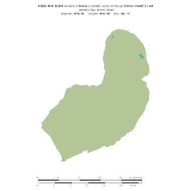 Barents Denizi 'nde bulunan ve Rusya' ya ait olan Graham Bell Adası, uzaklık ölçeğinde OSM İnsani Yardım Stili haritasında izole edilmiştir.