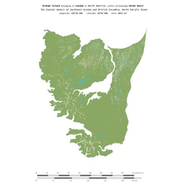 Kanada 'ya ait olan Kuzey Pasifik Okyanusu' ndaki Graham Adası, uzaklık ölçeğinde OSM İnsani Yardım Stili haritasında izole edilmiştir.