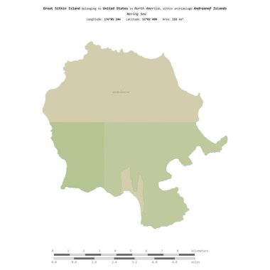 Great Sitkin Island in the Bering Sea, belonging to United States, isolated on a topographic, OSM Humanitarian style map, with distance scale clipart