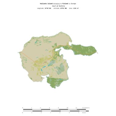 Finlandiya 'ya ait Bothnia Körfezi' ndeki Hailuoto Adası, uzaklık ölçeğinde OSM İnsani Yardım Stili haritasında izole edilmiştir.