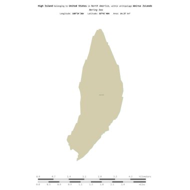 Bering Denizi 'ndeki yüksek ada, Amerika Birleşik Devletleri' ne ait, bir topoğrafik, OSM İnsani yardım tarzı haritasında izole edilmiş, uzaklık ölçeğinde