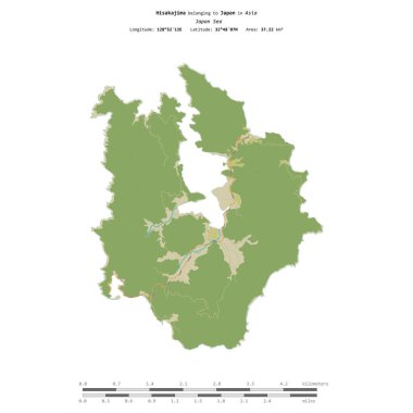 Hisakajima in the Japan Sea, belonging to Japan, isolated on a topographic, OSM Humanitarian style map, with distance scale clipart