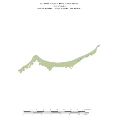 Meksika Körfezi 'ndeki Holbox adası. Meksiko' ya ait. Bir topoğrafi haritada izole edilmiş.