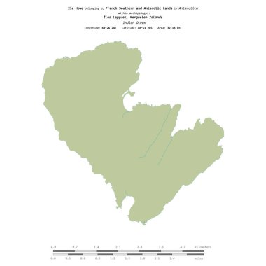 Hint Okyanusu 'ndaki Ile Howe, Fransız Güney ve Antarktika topraklarına ait, bir topoğrafik üzerinde izole edilmiş, OSM İnsani yardım tarzı haritası, mesafe ölçeğinde.