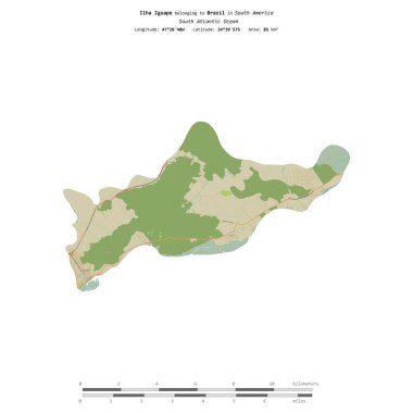 Brezilya 'ya ait olan Güney Atlantik Okyanusu' ndaki Ilha Iguape, bir topoğrafi, OSM İnsani-stil haritasında, uzaklık ölçeğinde izole edilmiştir.