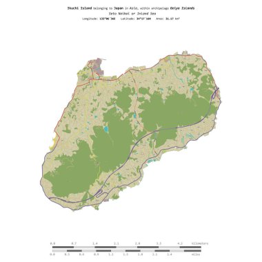 Ikuchi Island in the Seto Naikai or Inland Sea, belonging to Japan, isolated on a topographic, OSM Humanitarian style map, with distance scale clipart