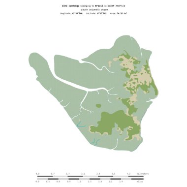 Brezilya 'ya ait Güney Atlantik Okyanusu' ndaki Ilha Ipemonga, bir topoğrafi, OSM İnsani-stil haritasında, uzaklık ölçeğinde izole edilmiştir.