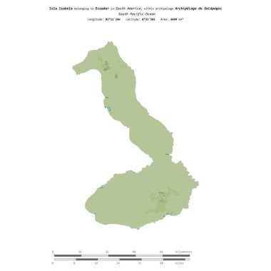 Isla Isabela in the South Pacific Ocean, belonging to Ecuador, isolated on a topographic, OSM Humanitarian style map, with distance scale clipart