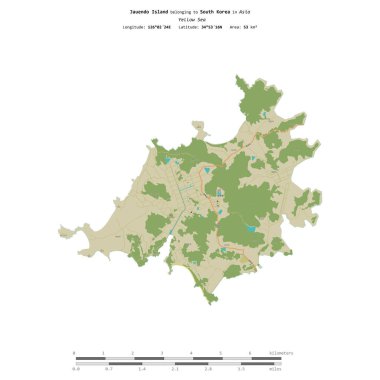 Jauendo Island in the Yellow Sea, belonging to South Korea, isolated on a topographic, OSM Humanitarian style map, with distance scale clipart