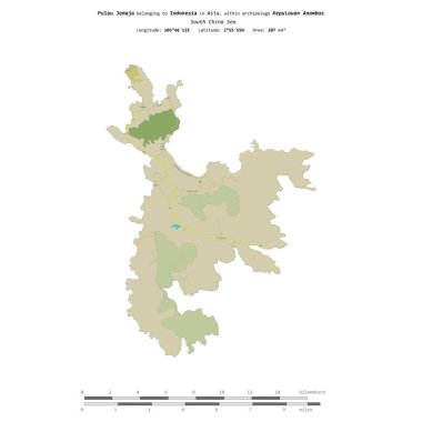 Endonezya 'ya ait Güney Çin Denizi' nde bulunan Pulau Jemaja, uzaklık ölçeğinde OSM İnsani Yardım Haritası üzerinde izole edilmiştir.