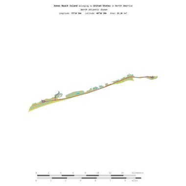 Amerika Birleşik Devletleri 'ne ait olan Kuzey Atlantik Okyanusu' ndaki Jones Sahili Adası, bir topoğrafik, OSM İnsani-stil haritasında, uzaklık ölçeğinde izole edilmiştir.