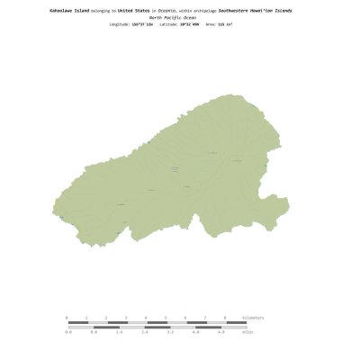 Amerika Birleşik Devletleri 'ne ait Kuzey Pasifik Okyanusu' ndaki Kahoolawe Adası, uzaklık ölçeğine sahip bir topoğrafi OSM İnsani Stil Haritası üzerinde izole edilmiştir.