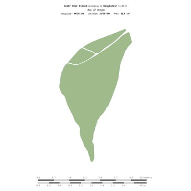 Bengal Körfezi 'ndeki Kalir Char Adası, Bangladeş' e ait, bir topoğrafya üzerinde izole edilmiş, OSM İnsani yardım tarzı haritası, mesafe ölçeğinde.