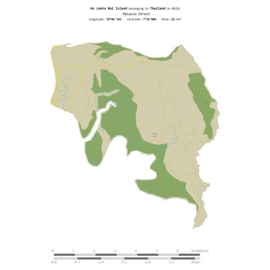 Tayland 'a ait Malacca Boğazı' ndaki Ko Lanta Noi Adası, uzaklık ölçeğinde, OSM İnsani Yardım Haritası üzerinde izole edilmiştir.