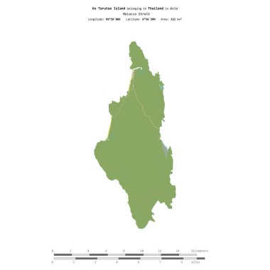 Tayland 'a ait Malacca Boğazı' ndaki Ko Tarutao Adası, uzaklık ölçeğinde, OSM İnsani Yardım Stili haritasında izole edilmiştir.