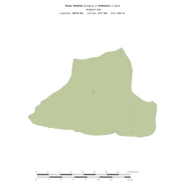 Endonezya 'ya ait Arafura Denizi' nde bulunan Pulau Komolom, uzaklık ölçeğinde OSM İnsani Yardım Haritası üzerinde izole edilmiştir.