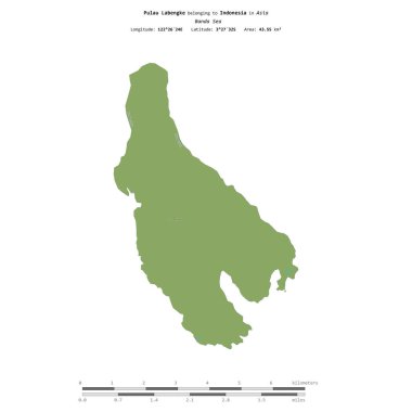 Endonezya 'ya ait Banda Denizi' ndeki Pulau Labengke, bir topoğrafya üzerinde izole edilmiş, OSM İnsani yardım tarzı haritası, uzaklık ölçeğinde