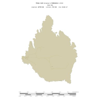 Pulau Liat in the Java Sea, belonging to Indonesia, isolated on a topographic, OSM Humanitarian style map, with distance scale clipart