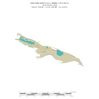Bahamalar 'a ait olan Kuzey Atlantik Okyanusu' ndaki küçük Exuma Adası, bir topoğrafik, OSM İnsani-stil haritasında izole edilmiştir.