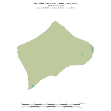 Bahamalar 'a ait olan Kuzey Atlantik Okyanusu' ndaki küçük Inagua Adası, bir topoğrafi haritada izole edilmiş, OSM İnsani Yardım Stili haritası,