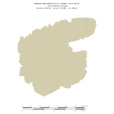 Mackenzie King Island in the The Northwestern Passages, belonging to Canada, isolated on a topographic, OSM Humanitarian style map, with distance scale clipart