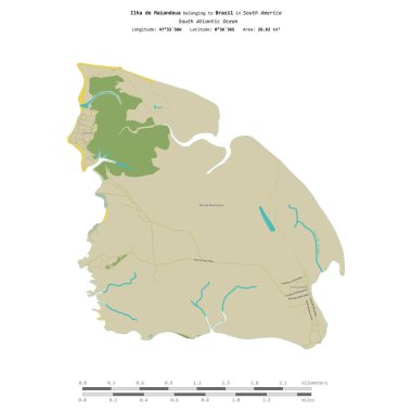 Brezilya 'ya ait Güney Atlantik Okyanusu' ndaki Ilha de Maiandeua, uzaklık ölçeğinde OSM İnsani Yardım Stili haritasında izole edilmiştir.