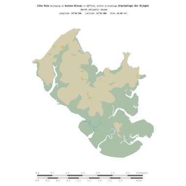 Kuzey Atlantik Okyanusu 'ndaki Ilha Maio, Gine-Bissau' ya ait, bir topoğrafik üzerinde izole edilmiş, OSM İnsani-stil haritası, mesafe ölçeğinde