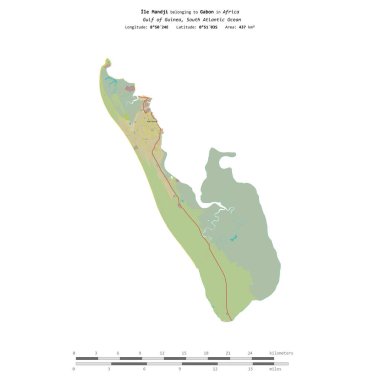 Gabon 'a ait Gine Körfezi' ndeki Ile Mandji, uzaklık ölçeğinde OSM İnsani Yardım Haritası üzerinde izole edildi.