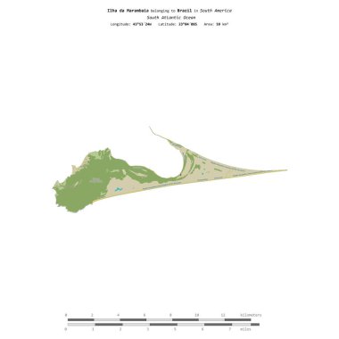 Brezilya 'ya ait Güney Atlantik Okyanusu' ndaki Ilha da Marambaia, bir topoğrafya üzerinde izole edilmiş, OSM İnsani yardım tarzı haritası, mesafe ölçeğinde.