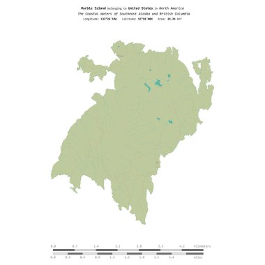 Amerika Birleşik Devletleri 'ne ait Güneydoğu Alaska ve British Columbia' nın Sahil Suları 'ndaki Mermer Ada, bir topoğrafi haritada izole edilmiş, OSM İnsani Yardım Stili