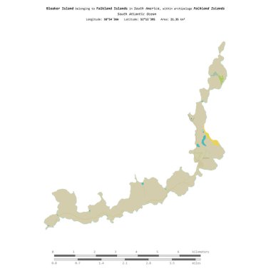 Bleaker Island in the South Atlantic Ocean, belonging to Falkland Islands, isolated on a topographic, OSM Humanitarian style map, with distance scale clipart
