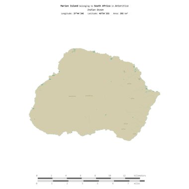 Marion Island in the Indian Ocean, belonging to South Africa, isolated on a topographic, OSM Humanitarian style map, with distance scale clipart