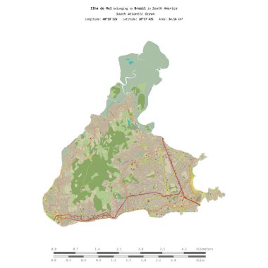 Brezilya 'ya ait olan Güney Atlantik Okyanusu' ndaki Ilha do Mel, bir topoğrafik, OSM İnsani-stil haritasında, uzaklık ölçeğinde izole edilmiştir.