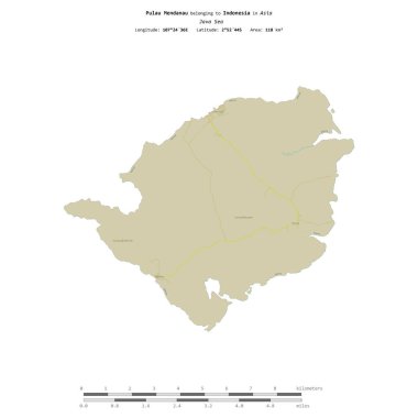 Endonezya 'ya ait Java Denizi' ndeki Pulau Mendanau, bir topoğrafi, OSM İnsani Yardım Stili haritasında, uzaklık ölçeğinde izole edilmiştir.