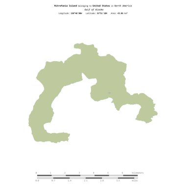 Amerika Birleşik Devletleri 'ne ait Alaska Körfezi' ndeki Mitrofania Adası, uzaklık ölçeğine sahip bir topoğrafi OSM İnsani Stil Haritası üzerinde izole edilmiştir.