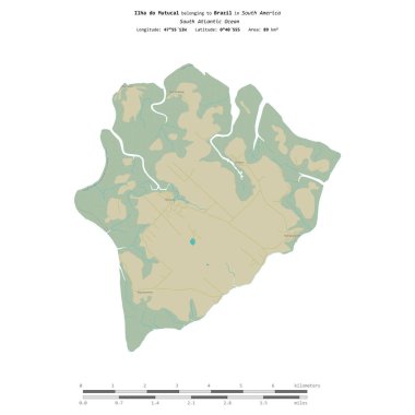 Brezilya 'ya ait Güney Atlantik Okyanusu' ndaki Ilha do Mutucal, bir topoğrafi, OSM İnsani-stil haritasında, uzaklık ölçeğinde izole edilmiştir.