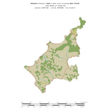 Nakajima in the Seto Naikai or Inland Sea, belonging to Japan, isolated on a topographic, OSM Humanitarian style map, with distance scale clipart